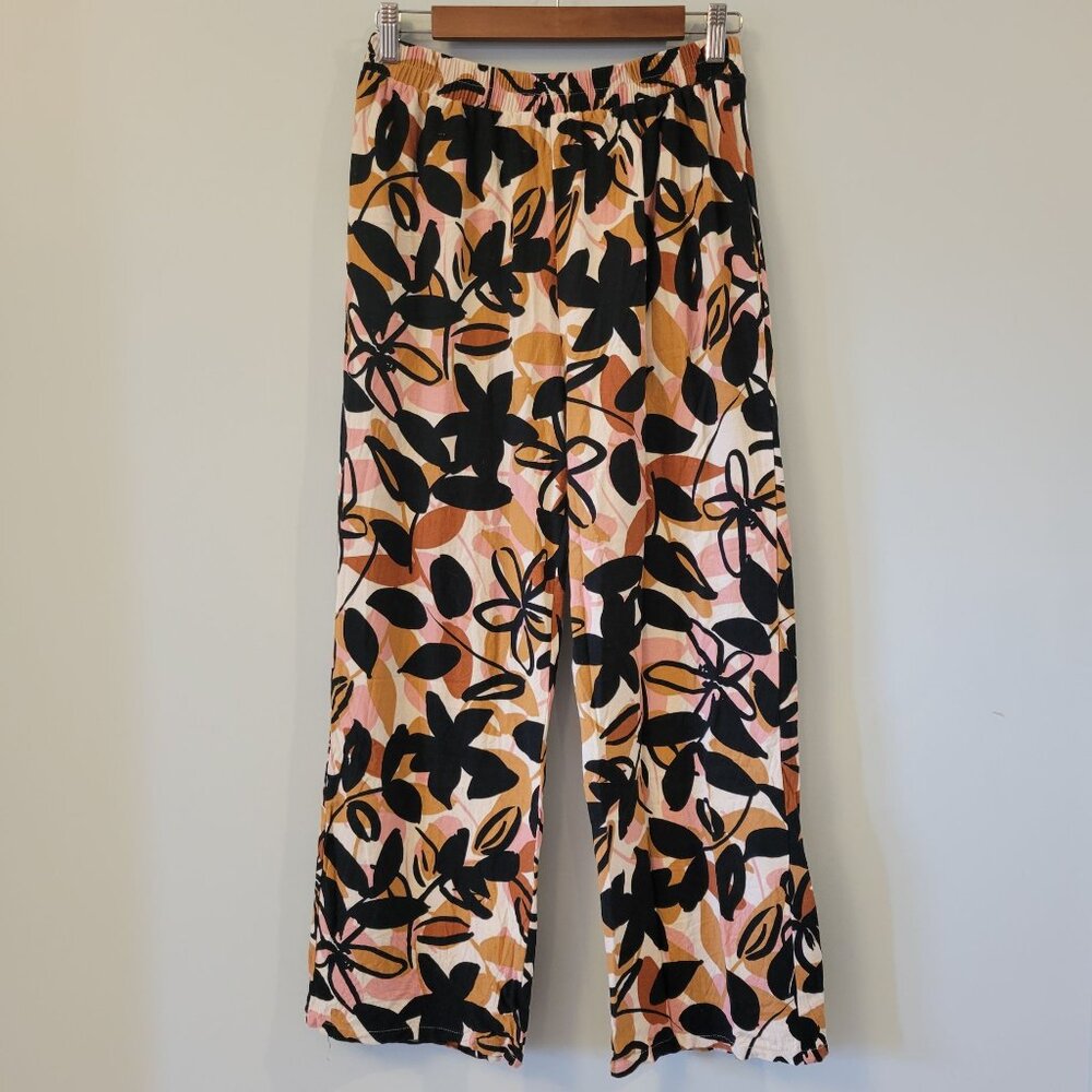 Tullea Womens Floral Abstract Wide-Leg Pants L